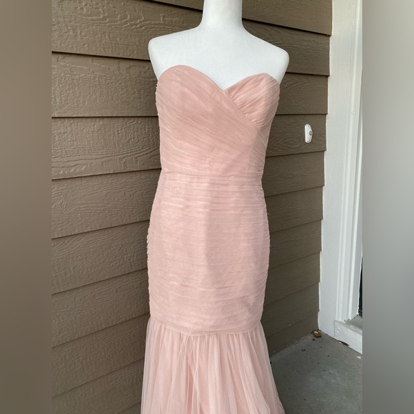 Amsale soft tulle bridesmaid formal long dress in blush, size 12 - Picture 9 of 12